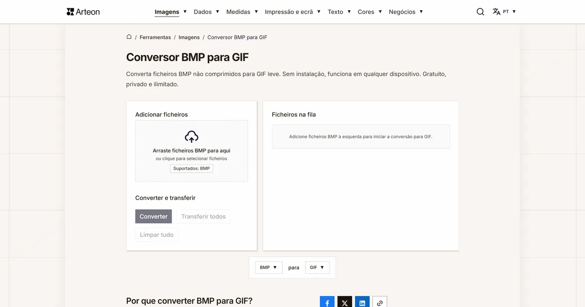 Captura de ecrã da ferramenta gratuita da Arteon: Conversor BMP para GIF