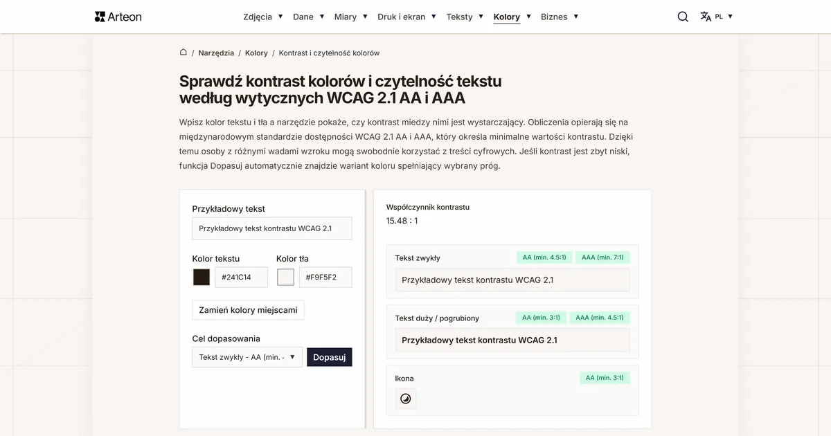 Tester kontrastu kolorów