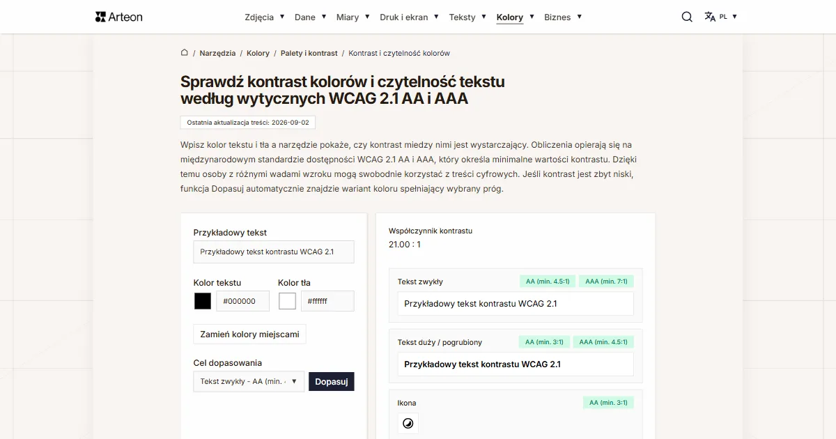 Tester kontrastu kolorów