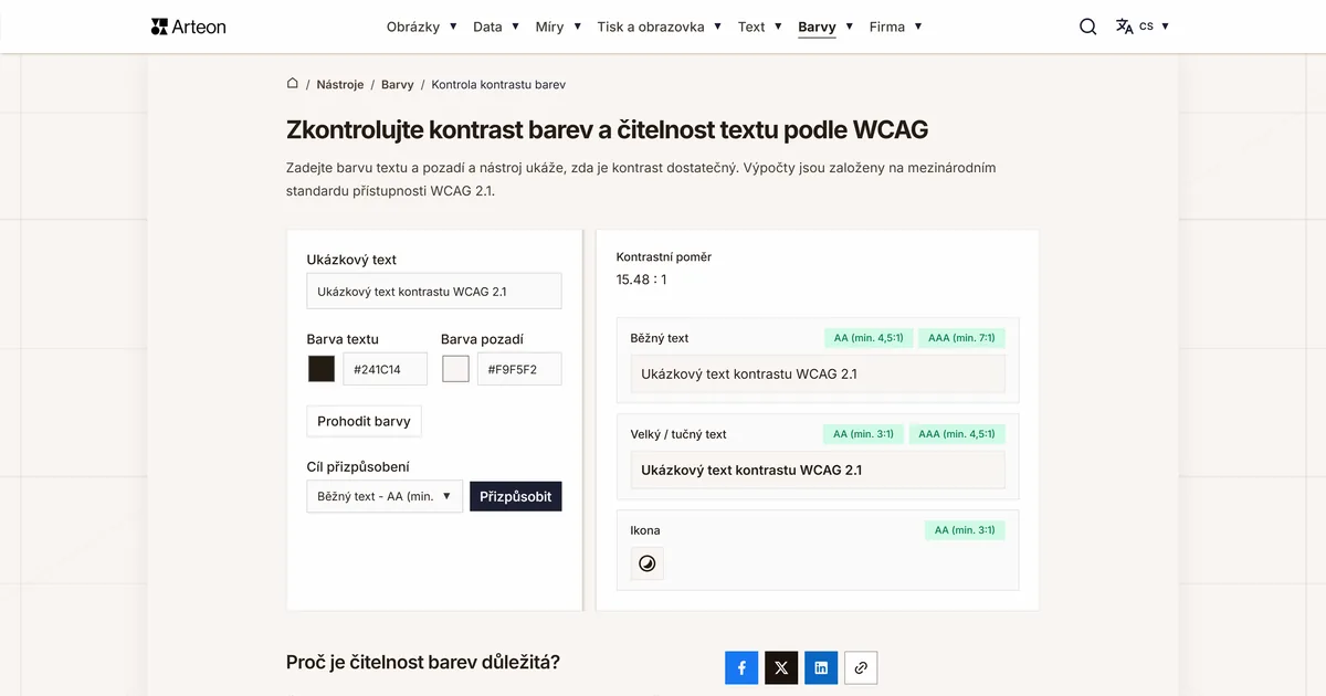 Kontrola kontrastu barev