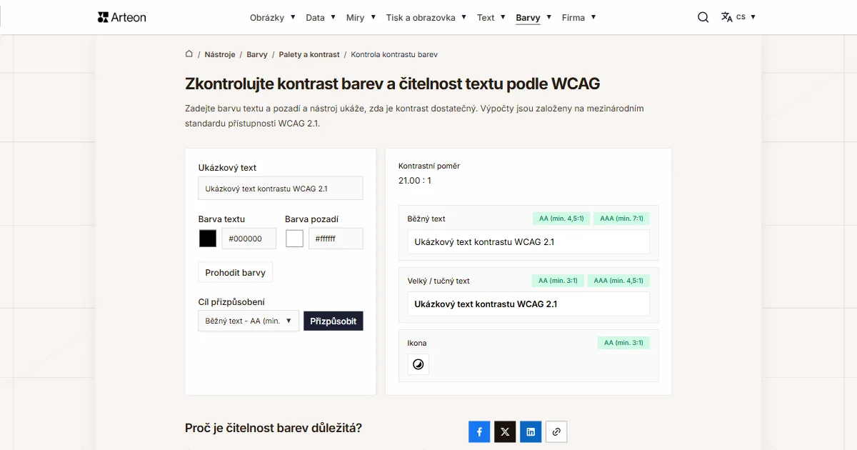 Kontrola kontrastu barev