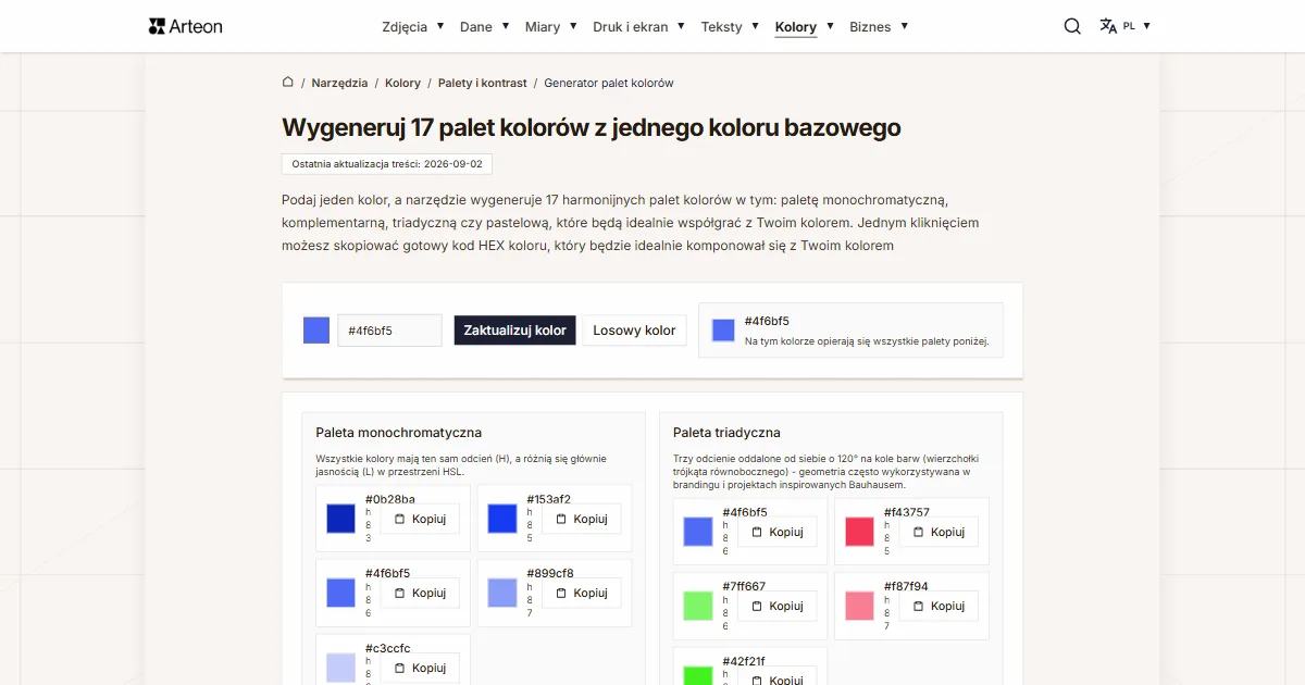 Generator palet kolorów