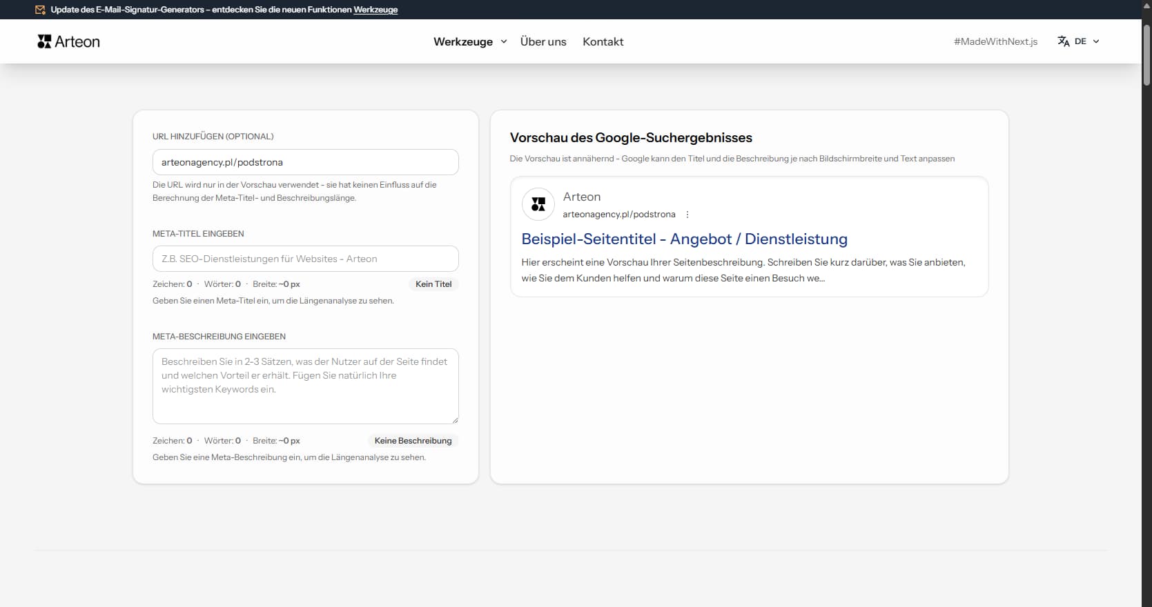 Meta-Titel- und Beschreibungs-Checker Arteon