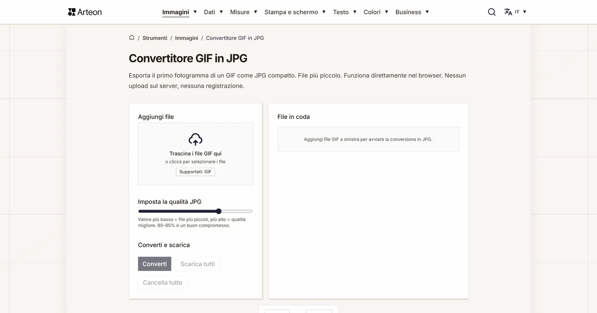 Screenshot dello strumento gratuito Arteon: Convertitore GIF in JPG