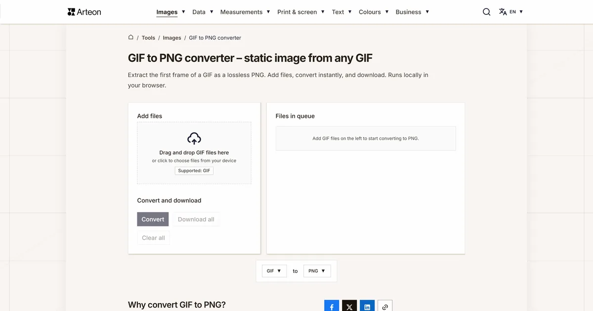 Arteon free tool screenshot: GIF to PNG converter – static image from any GIF