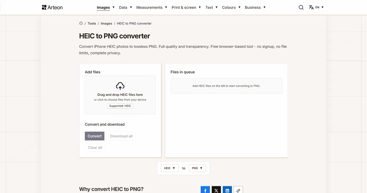 Arteon free tool screenshot: HEIC to PNG converter
