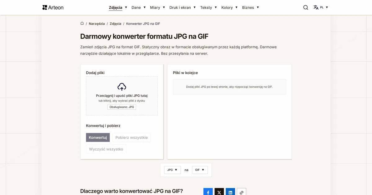 Zrzut ekranu darmowego narzędzia Arteon: Darmowy konwerter formatu JPG na GIF