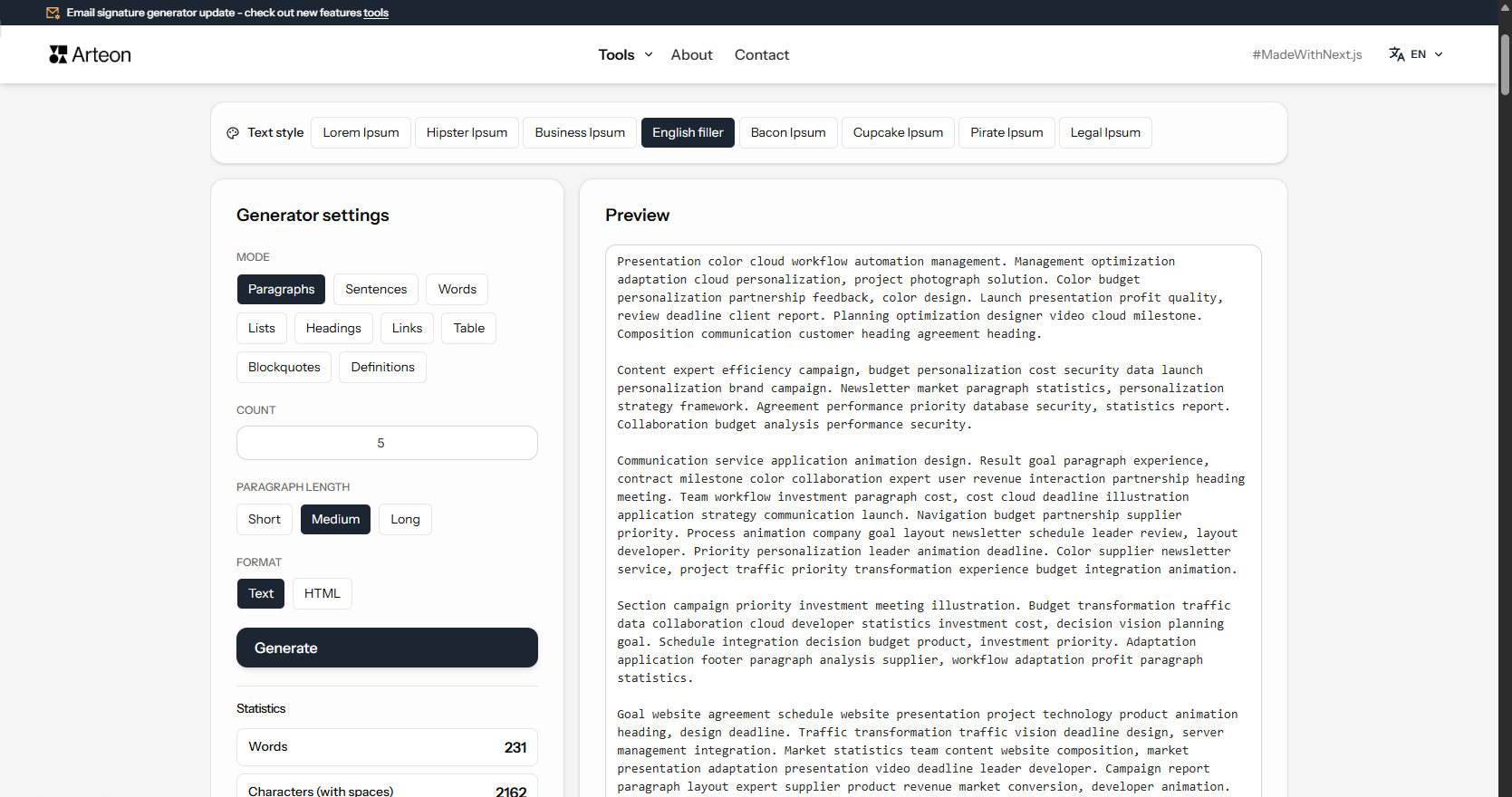 Lorem Ipsum Generator Arteon