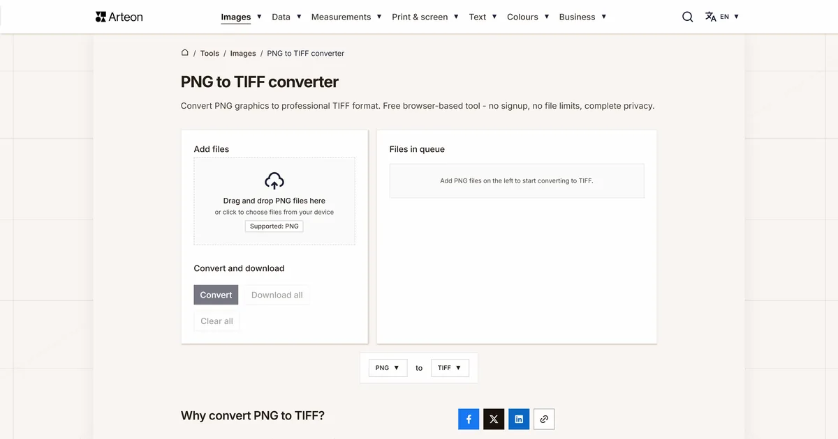Arteon free tool screenshot: PNG to TIFF converter