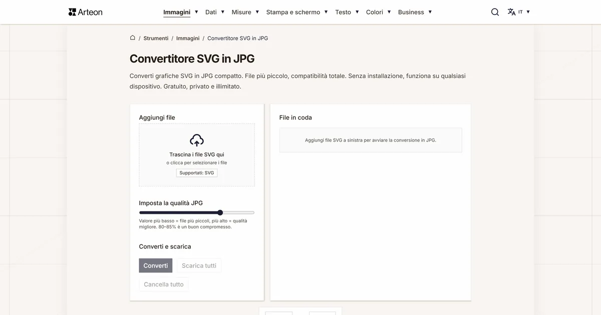 Screenshot dello strumento gratuito Arteon: Convertitore SVG in JPG