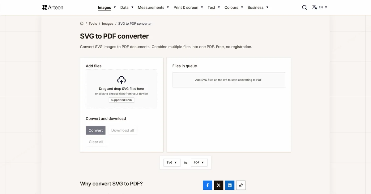 Arteon free tool screenshot: SVG to PDF converter
