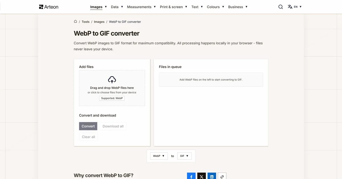 Arteon free tool screenshot: WebP to GIF converter