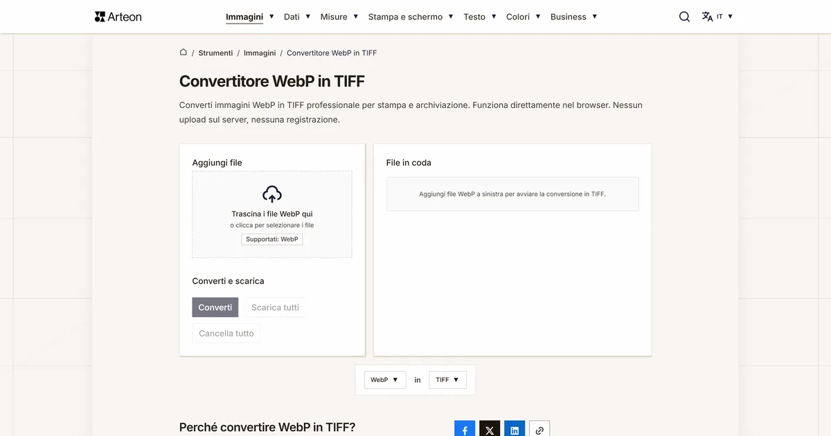 Screenshot dello strumento gratuito Arteon: Convertitore WebP in TIFF