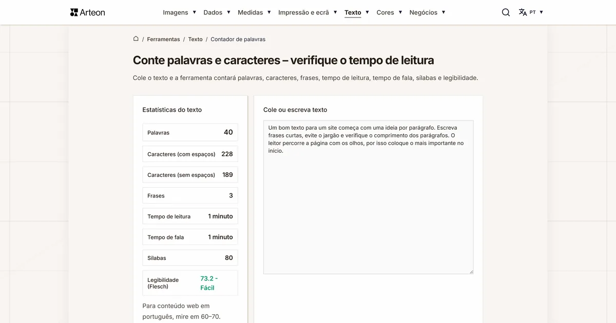 Contador de palavras e caracteres