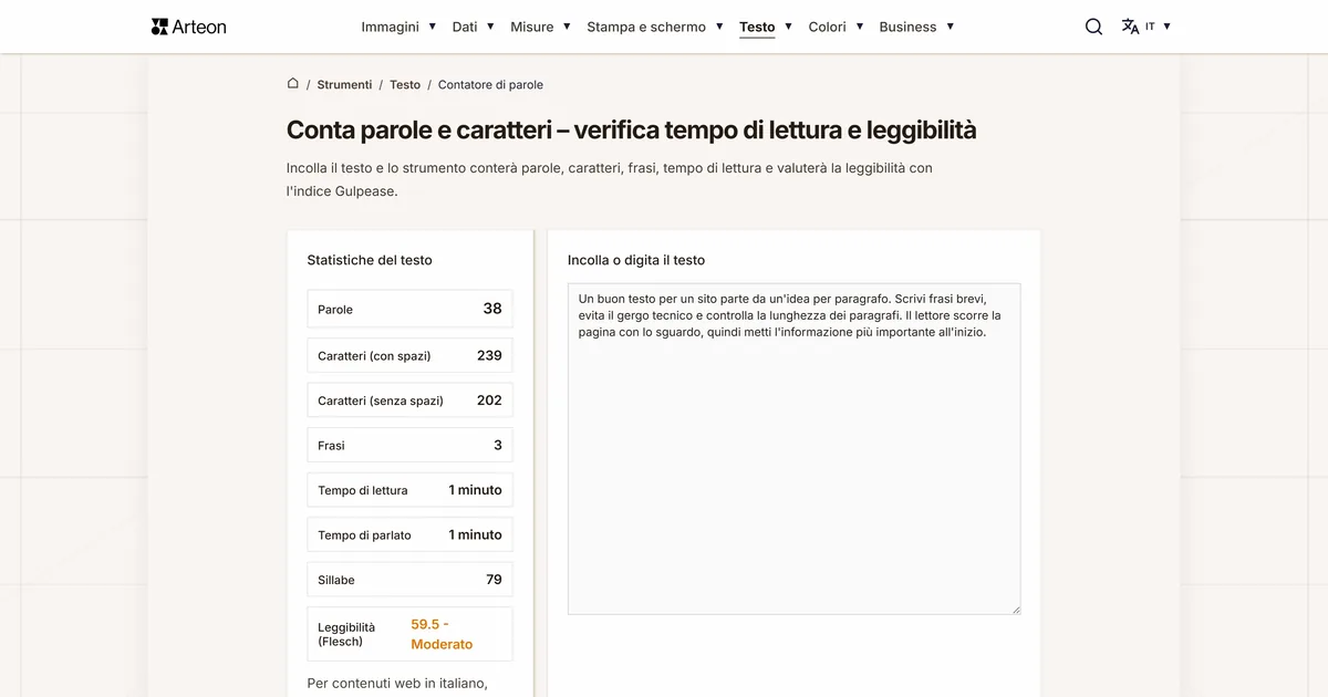 Contatore di parole e caratteri
