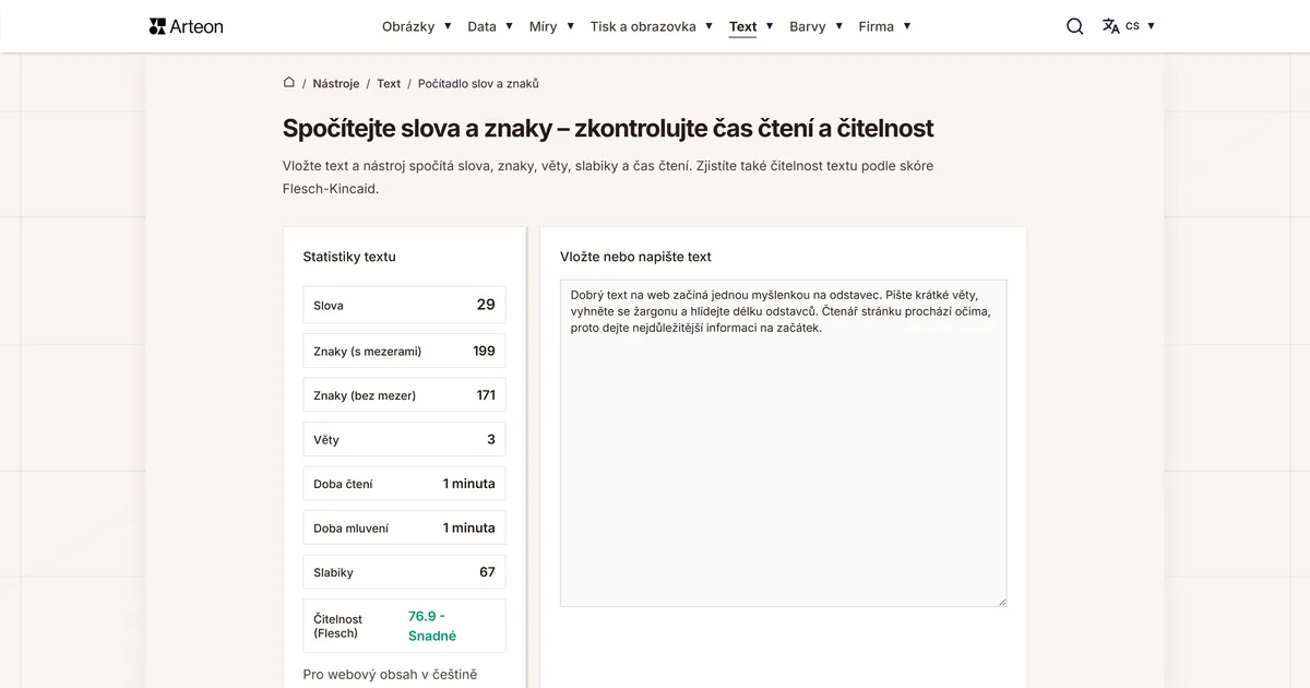 Počítadlo slov a znaků