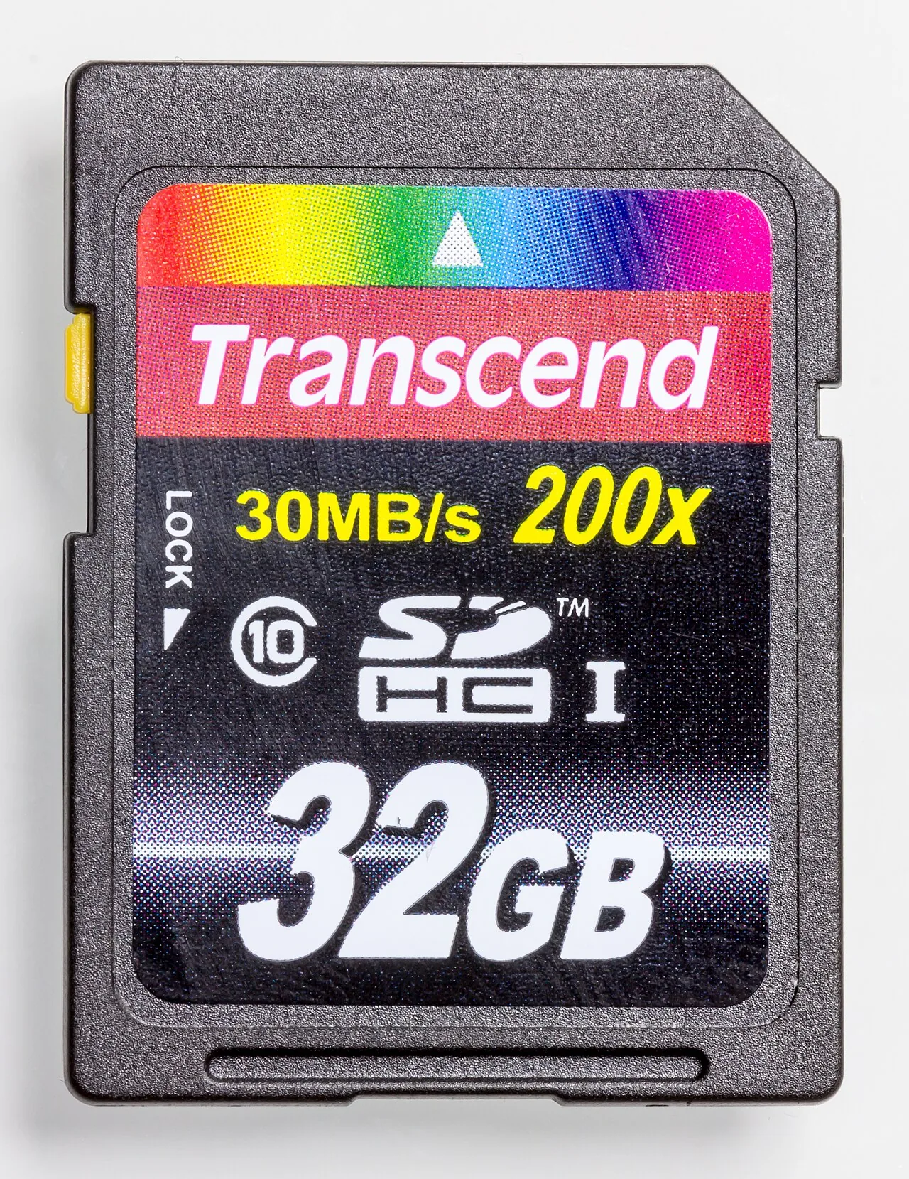 An SD memory card printed with 32GB