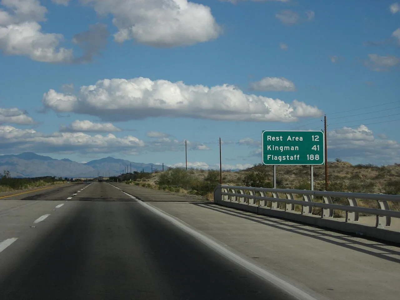 American interstate distance sign listing destinations in miles
