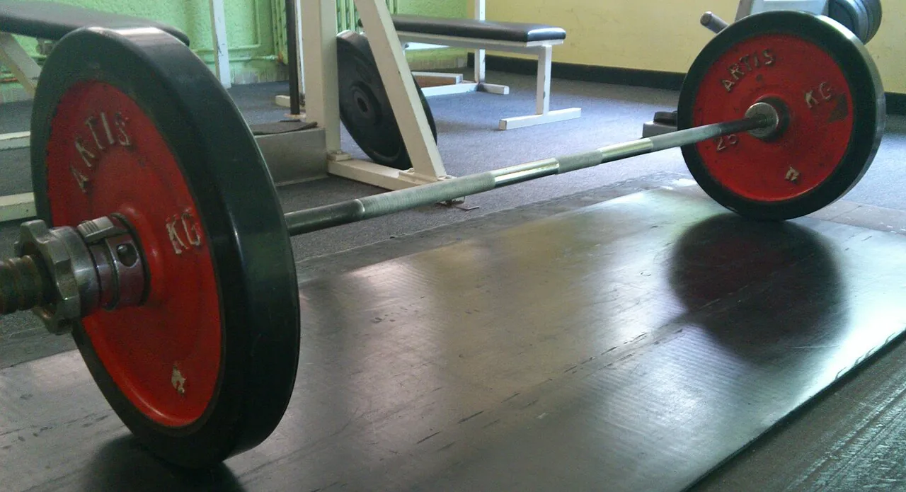 Olympijská osa s kotouči označenými v kilogramech