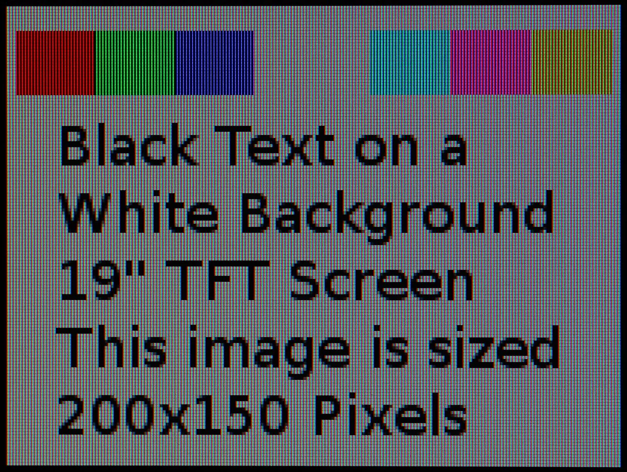 Photo of a TFT screen showing an image 200 by 150 pixels in size